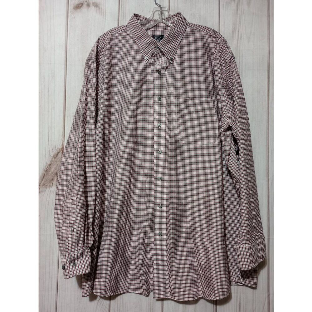 Jos A Bank Shirt Men's 2x Red White Button Front Long Sleeve Traveler Traditiona